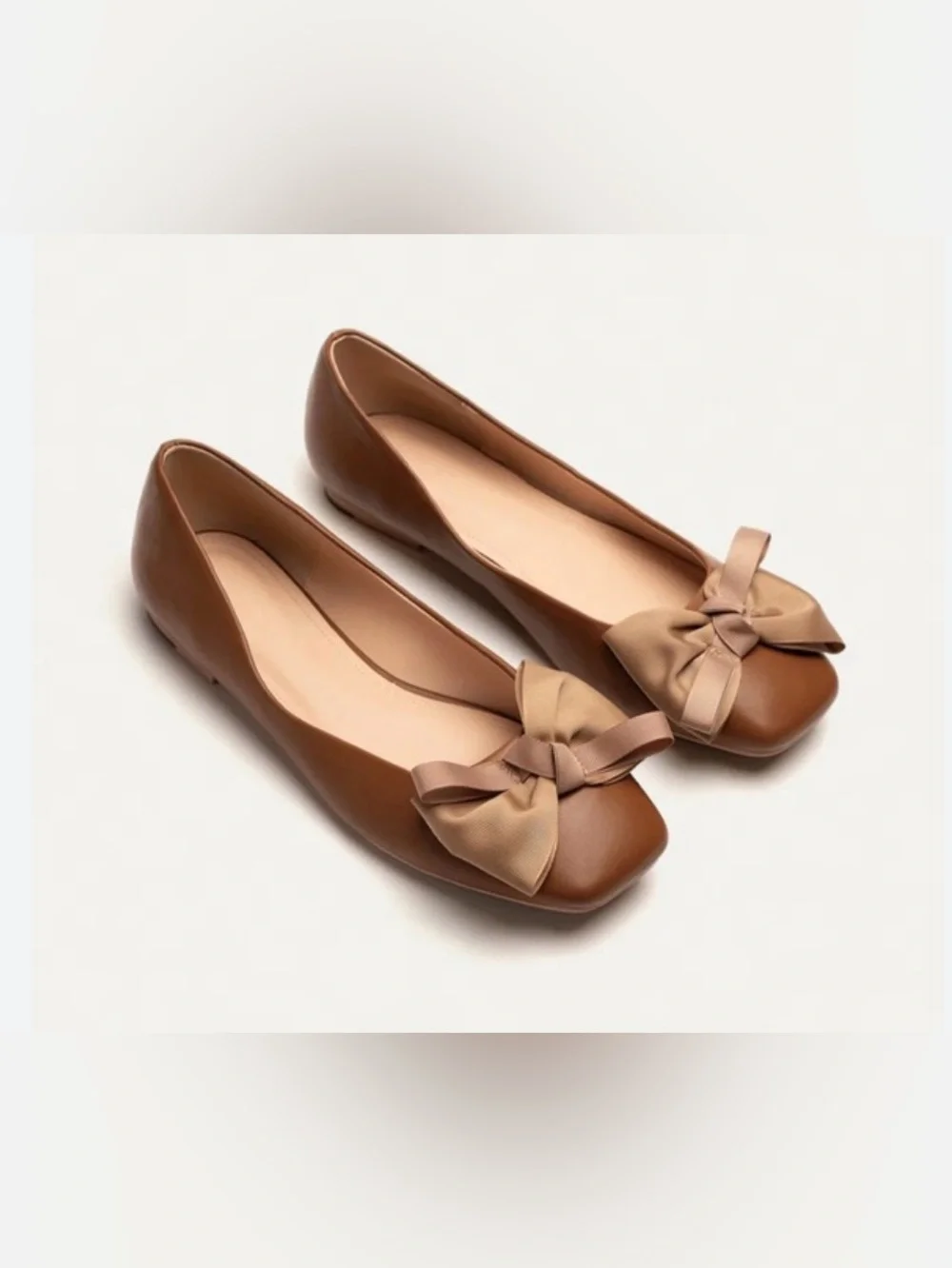 Marcelle Vignon Women’s Brown Shoes Square Toe Flats Olive Bow Size 38.5